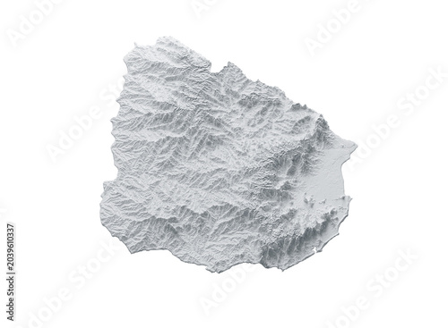 Uruguay Map Gray And White Shaded Relief Textured Map On White Background 3D Illustration
