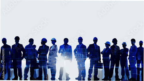 Schilderij op canvas a lineup of diverse human figures in blue silhouette against white background pe