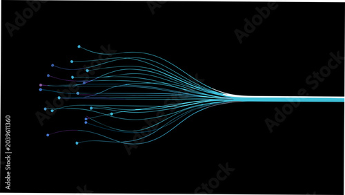 Fotografie branching lines with dots on black background vector graphic abstract pattern ne