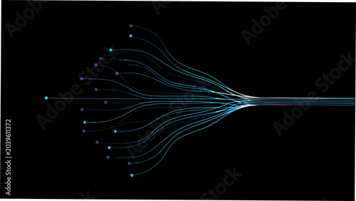 Foto branching lines with dots vector illustration on black background abstract art g