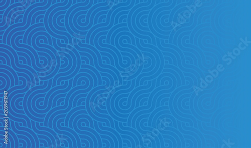 Abstract Light Blue Japanese Wave Pattern Background. Traditional Oriental Seigaiha Line Art Texture Vector Seamless Wallpaper with Soft Color Gradien 