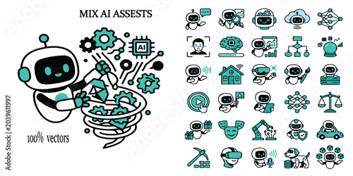 Tableau sur toile Artificial Intelligence Robot Icon Set, 25 Mix AI Assets Vector Collection, Mode