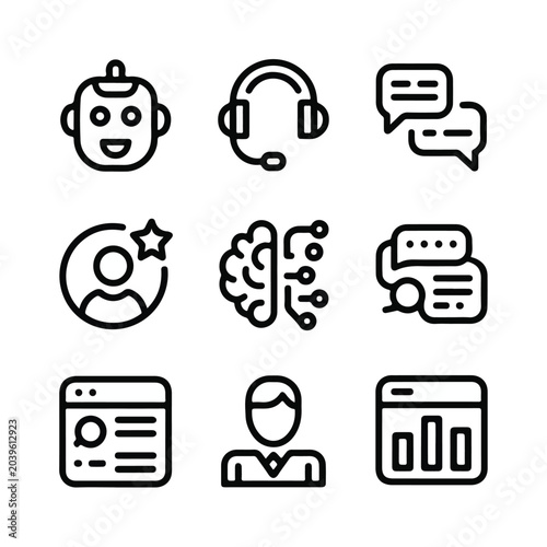 AI Customer Support and Chatbot Line Icon Set