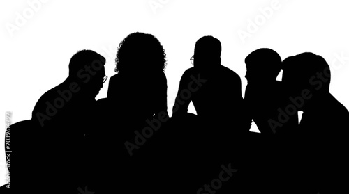 Фотография Silhouettes of people sitting together at table isolated on transparent backgrou