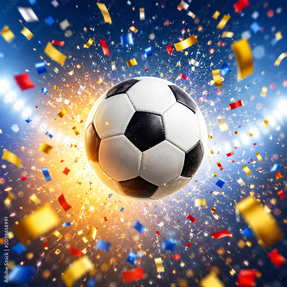Naklejka premium Soccer Ball Celebration Explosion Championship Victory Background