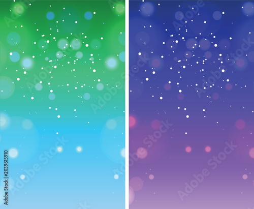 Abstract Bokeh Backgrounds Set with Glowing Lights and Sparkles in Green Teal Blue and Purple Magenta Colors