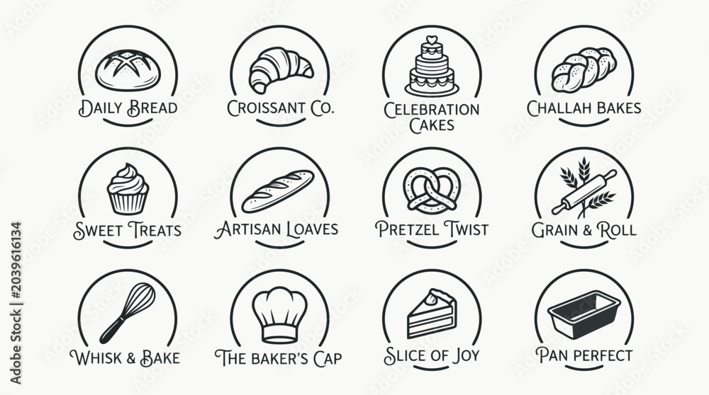 Foto Baking icons and bread types.