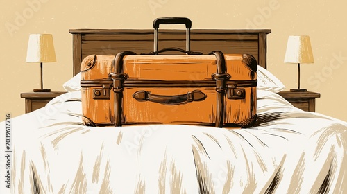 Suitcase on a bed signals travel plans.