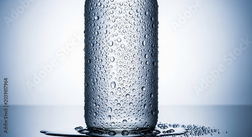 Cold Refreshing Water Bottle Covered in Dew Drops