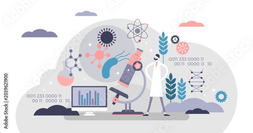 Obraz na płótnie Synthetic biology concept, flat tiny persons illustration, transparent background