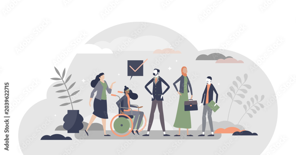 Obraz premium HR Diversity as various recruitment candidates queue tiny persons concept, transparent background. Human resources hiring diversity with multicultural.