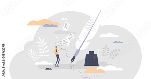 Bild auf Leinwand Creative writing as poem or novel author artistic process tiny person concept, transparent background