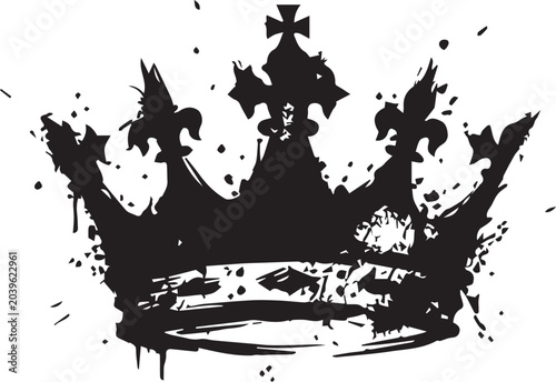 Ornate crown silhouette with ink splatter texture silhouette splatter artistic creative isolated illustration stylized dripping splashed decorative