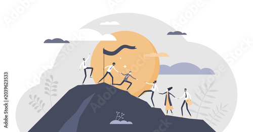 Billede på lærred Teamwork partnership with business team assistance help tiny persons concept, transparent background