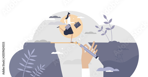 Quadro su tela Business support and assistance to overcome problems tiny persons concept, transparent background