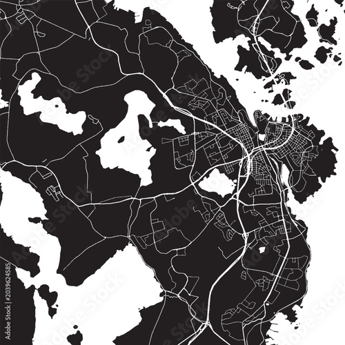 Bild auf Leinwand Stavanger Norway Vector Map, Detailed City Street Map Black and White Minimalist