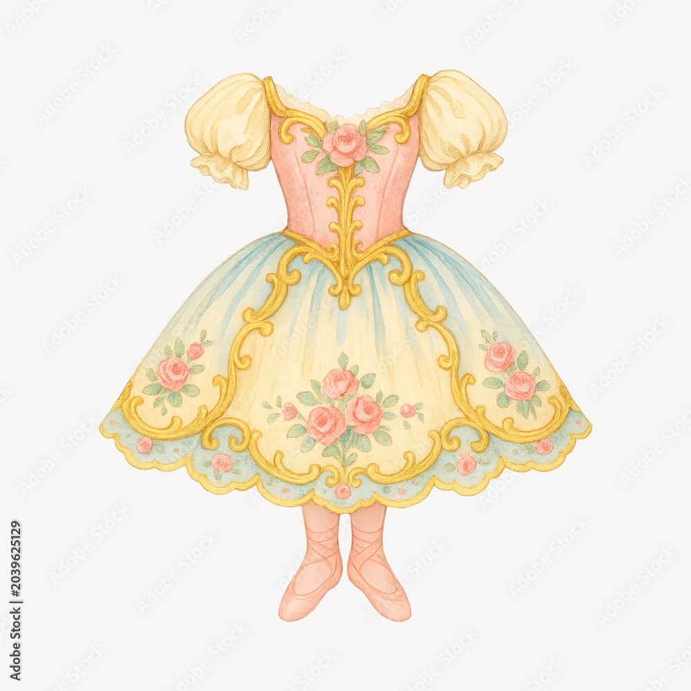 Obraz premium Vintage floral ballet dress illustration.