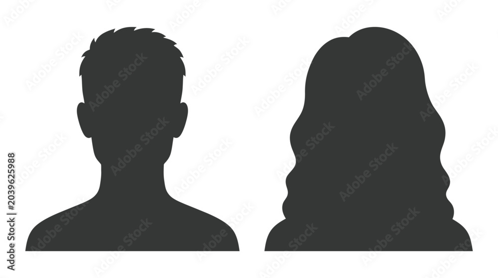 Fototapeta premium Male and female human profile silhouettes for user interface design and digital identity avatar web icons