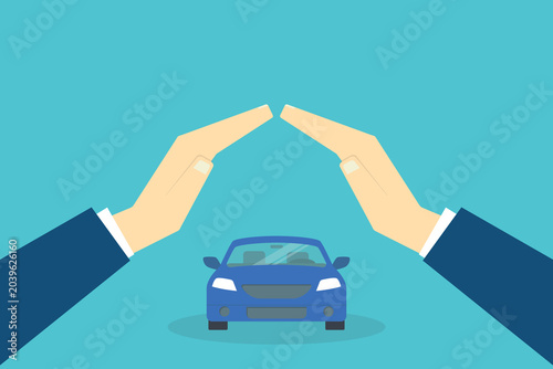 Hands protecting the car. Insurance concept. 