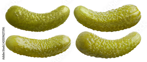 Fotografi Pickled cucumber gherkins set, isolated on cutout transparent background