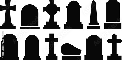 Fotografi Gravestone silhouettes collection diverse memorial designs for halloween remembr