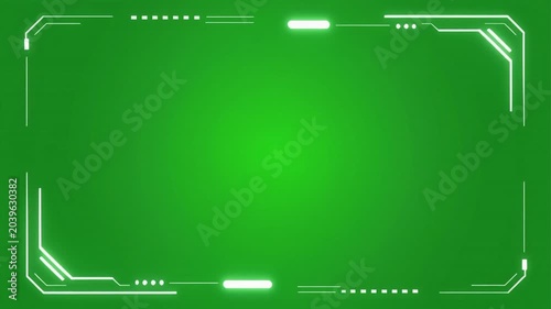 Futuristic green screen animation background with glowing neon frame for video editing