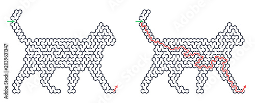 Abstract cat illustration in maze design with paths  