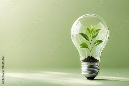 Green Plant Growing Inside Light Bulb Sustainability Concept