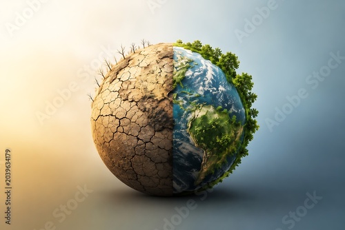 Climate Change Concept Showing Damaged and Healthy Earth