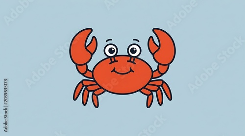 Cute Cartoon Crab on Blue Background.