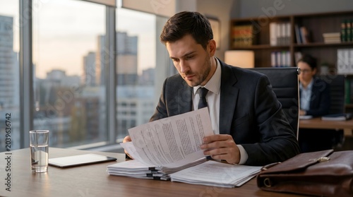 Young Lawyer Reviewing Case Files in Office