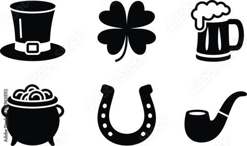 Cuadro en lienzo St patrick's day icons set with shamrock pot of gold and beer