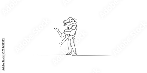 Foto A romantic line drawing of a man holding and kissing a woman in a loving embrace