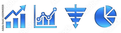 Business Data Analytics 3D Glossy Gradient Icons Set. Transparent PNG