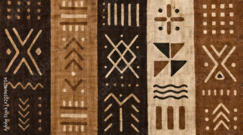 Authentic mud cloth textile featuring traditional African tribal patterns.