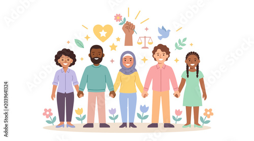 Photos Diverse Group of People Standing Together Holding Hands in Unity.