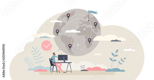Photos Glocalization as market trade adaption to local customers tiny person concept, transparent background