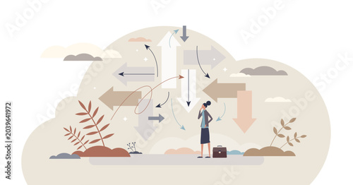 Bild auf Leinwand Uncertainty, confusion about options and directions tiny person concept, transparent background