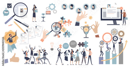 Photos HR human resources elements with work hiring and job career tiny person set, transparent background