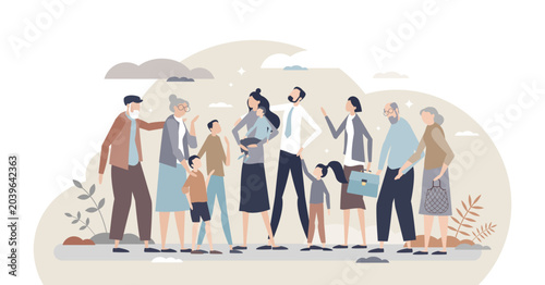 Canvas Print Extended and happy family portrait with all siblings together tiny person concept, transparent background