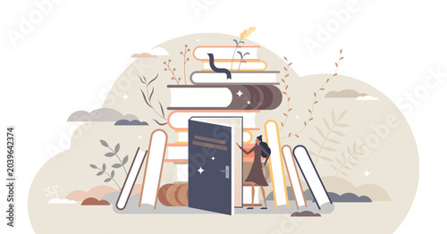 Foto Exploring books and open education door to new knowledge tiny person concept, transparent background