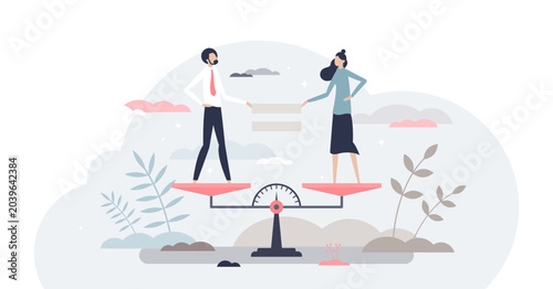 Quadro su tela Equality as female gender balance and fair comparison tiny person concept, transparent background
