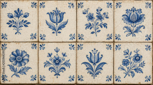 Floral Delft Tiles Antique Dutch Decorative Art.