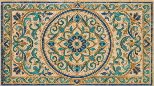 Intricate Floral Mosaic Tile Design with Circular Symmetry.