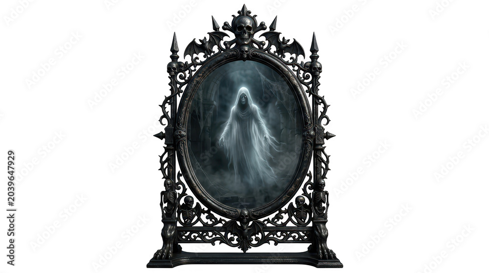 Fototapeta premium Gothic mirror with spectral ghost reflection isolated on transparent background