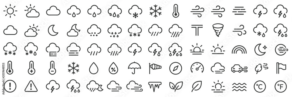 Obraz premium Weather Forecast and Climate Outline Icon Web Vector Collection, Illustration eps10.