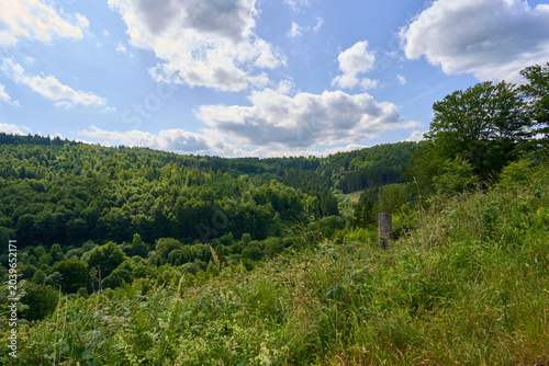 Beautiful view of summer green mountains in clear weather.