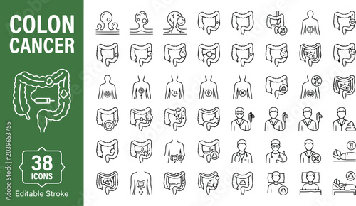 Tableau sur toile Colon cancer line icons set