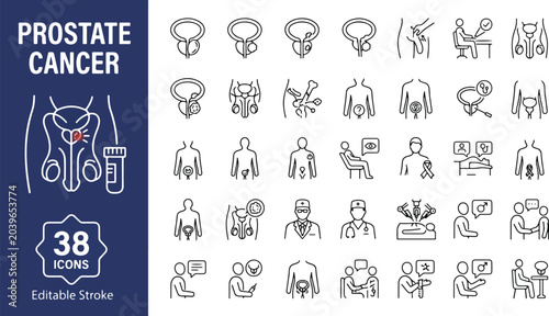Tableau sur toile Prostate cancer web icons in line style