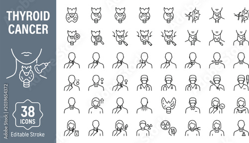 Konstfotografi Thyroid cancer line icons set